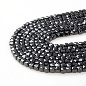 4mm Black Spinal Gemstone Grade Aaa Micro Faceted Square Cube Loose Beads Bulk Lot 1,2,6,12 And 50 (p5)