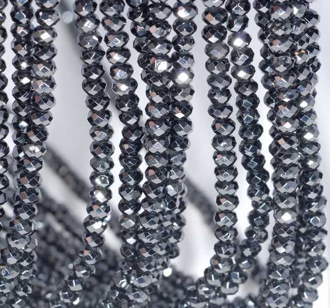 4x3mm Black Spinel Gemstone Grade Aaa Fine Faceted Cut Rondelle Loose Beads 15.5 Inch Full Strand (80001660-791)