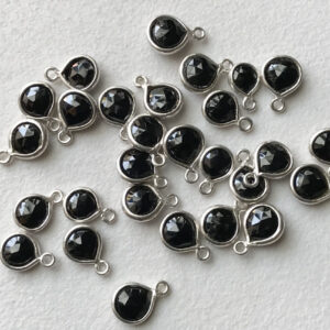 7-9mm Black Spinel Bezel Connectors, 5 Pcs Black Spinel Faceted Heart Both Side Cut 925 Silver Connector, Single Loop Connector - Ks3267