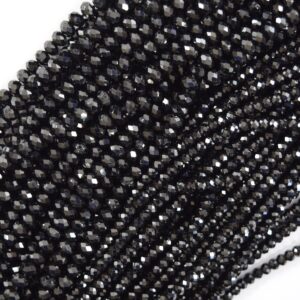 Aa Natural Faceted Black Spinel Rondelle Button Beads 15.5" Strand 3mm 4mm