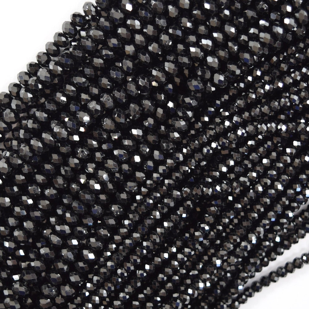 Aa Natural Faceted Black Spinel Rondelle Button Beads 15.5" Strand 3mm 4mm