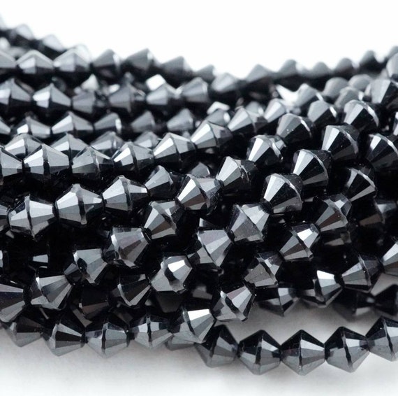 Black Spinel Beads (bicone)(micro)(faceted)(4mm)(15.5"strand)