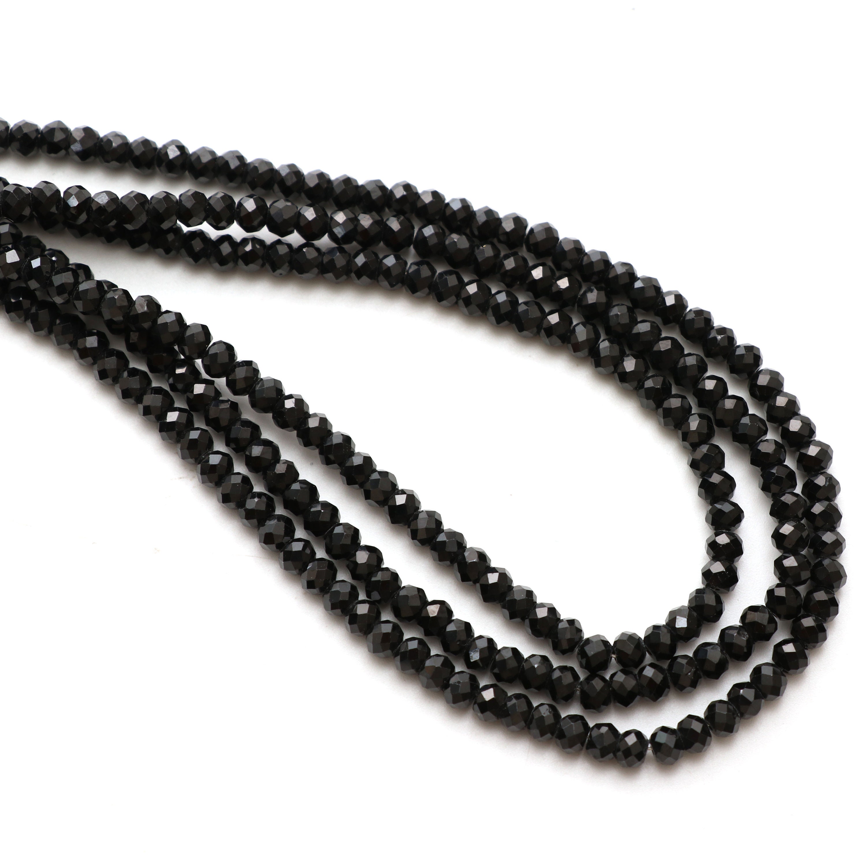 Black Spinel Faceted Rondelle Beads, 4 Mm, Black Spinel Beads, Black Spinel Jewelry Making Gemstone Beads, 17 Inch Strand, Price Per Set