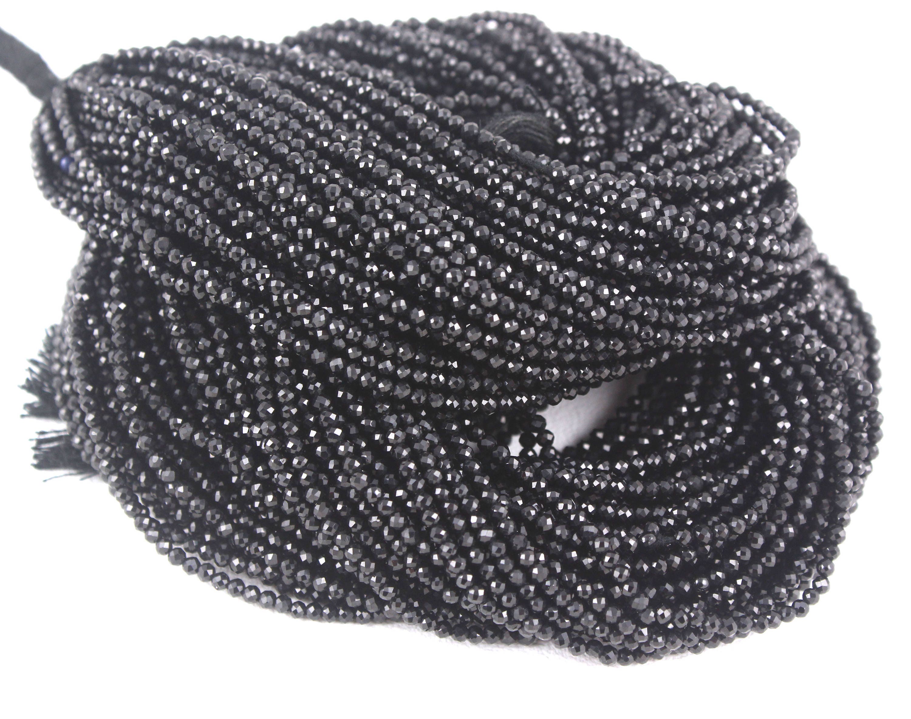 Black Spinel Rondelle Beads: 2mm Faceted Gemstone Strand, 13 Inch