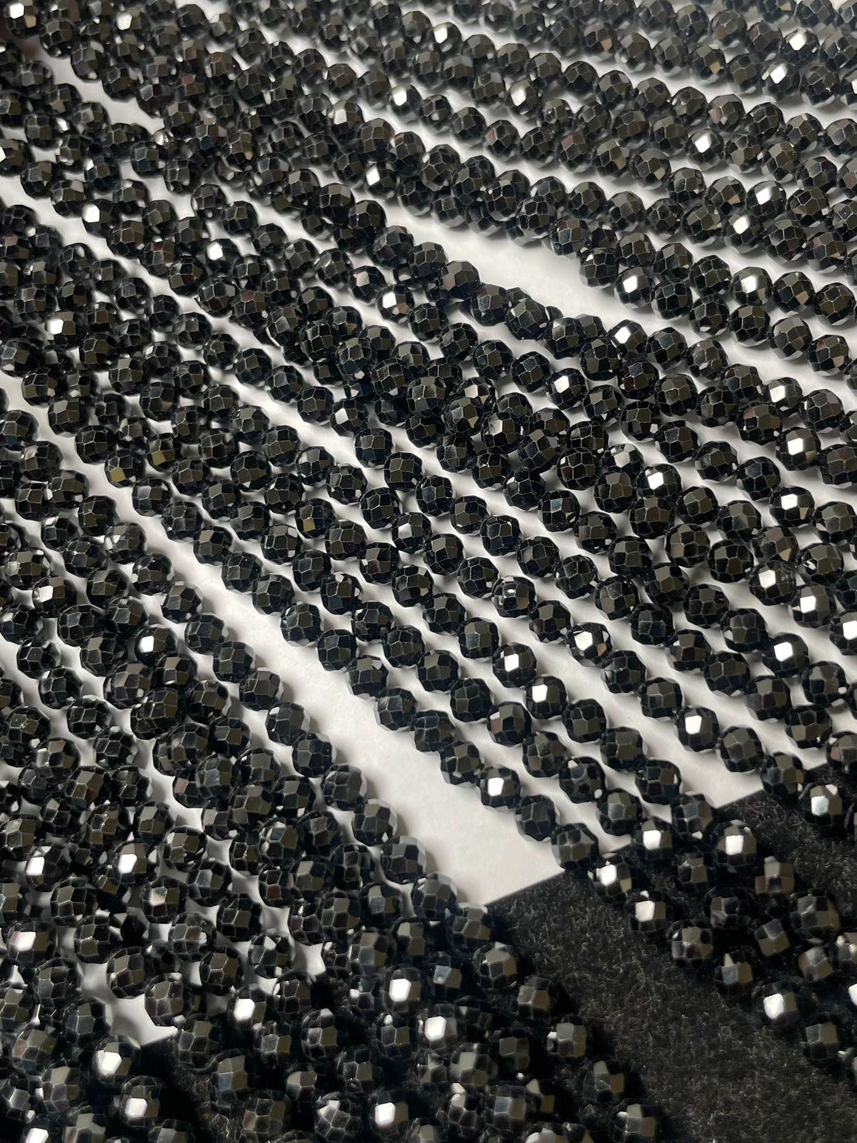 Natural Black Spinel Faceted Round Shape Gemstone Beads Size-4 Mm, 15 Inch Strand For Making Jewelry