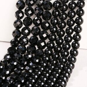 Natural Black Spinel Round Beads, spinel Beads, 6mm 8mm 10mm Natural Faceted Spinel Beads, one Strand 15", black Beads