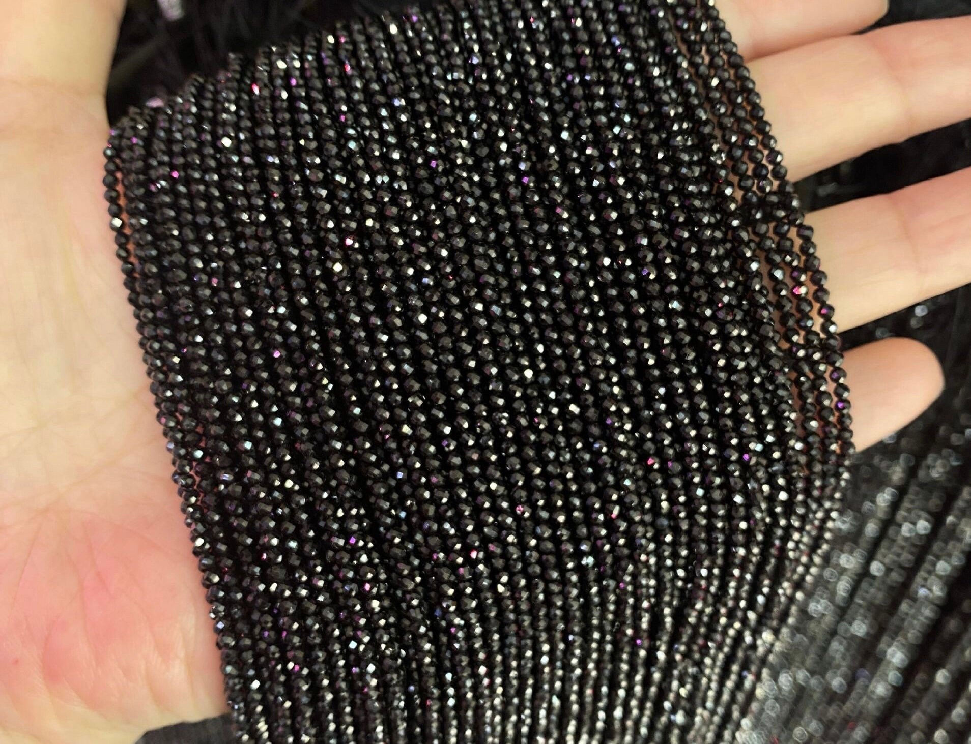Natural Faceted Spinel Round Beads,spinel Beads,2mm 3mm 4mm Natural Faceted Spinel Beads,one Strand 15",black Beads