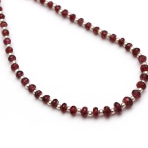 Red Spinel Faceted Roundel Beads With Metal Spacer - 3mm to 5mm - Red Spinel Beads -Gem Quality ,8 Inch/ 20 Cm Full Strand, Price Per Strand