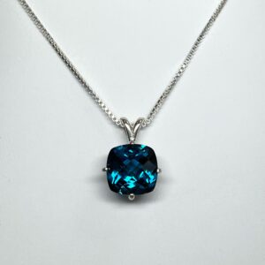 4ct Cushion Cut London Blue Spinel Necklace In Sterling Silver
