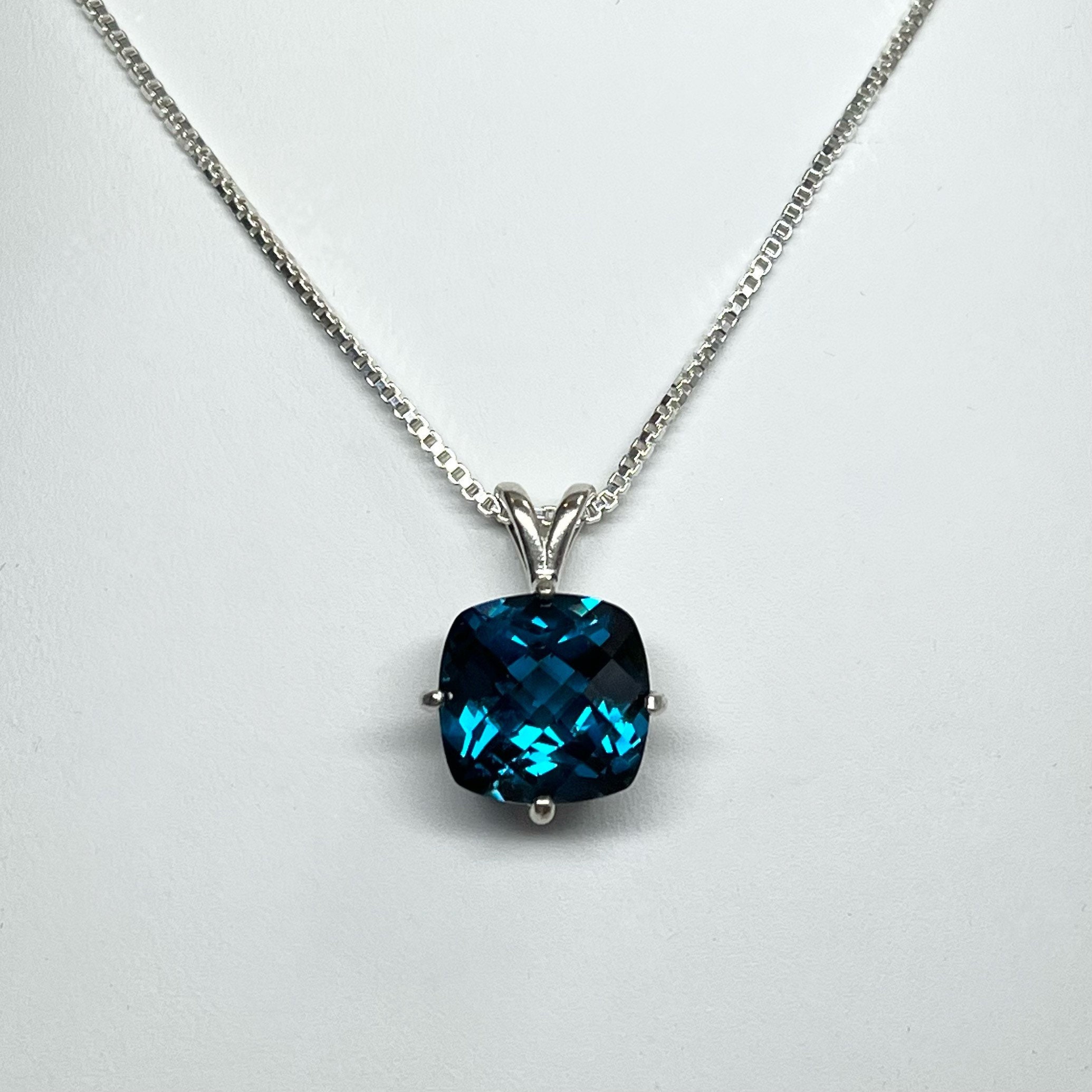 4ct Cushion Cut London Blue Spinel Necklace In Sterling Silver