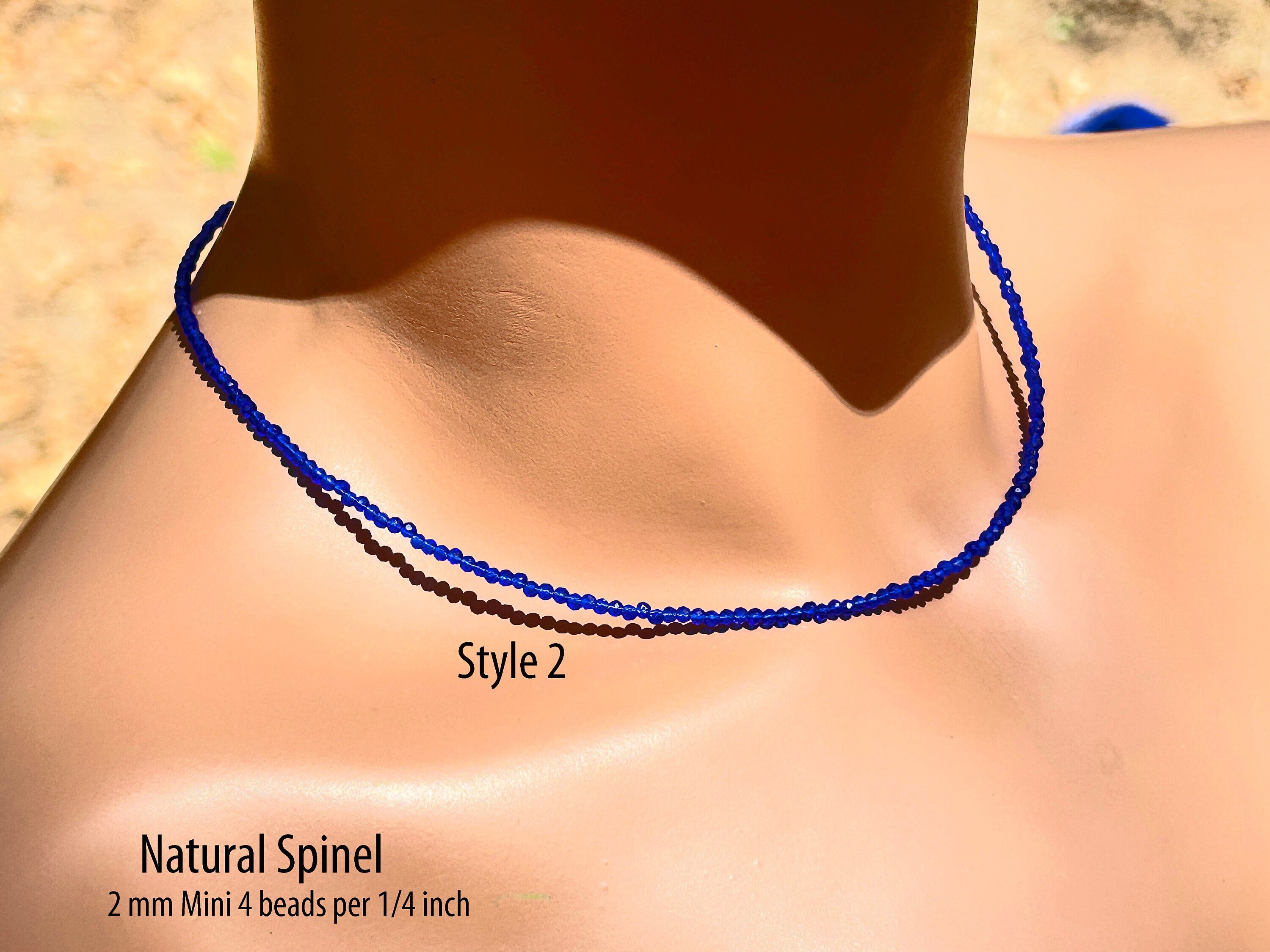 Aaaa Mini Natural Spinel Clear Sapphire Blue Necklace/september Birthday/ 2mm Natural Spinel/ Sterling Silver/ Rose Or Yellow Gold Filled