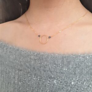Black Spinel Necklace, August Birthstone Necklace / Handmade Jewelry / Dainty Hoop Necklace, Simple Gold Necklace, Necklaces For Women, Boho