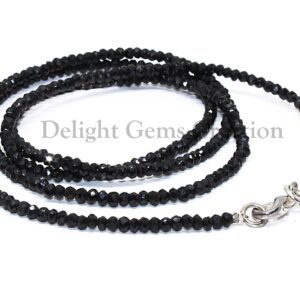 Black Spinel Beaded Necklace, 30 Inch Faceted Rondelle Jewelry