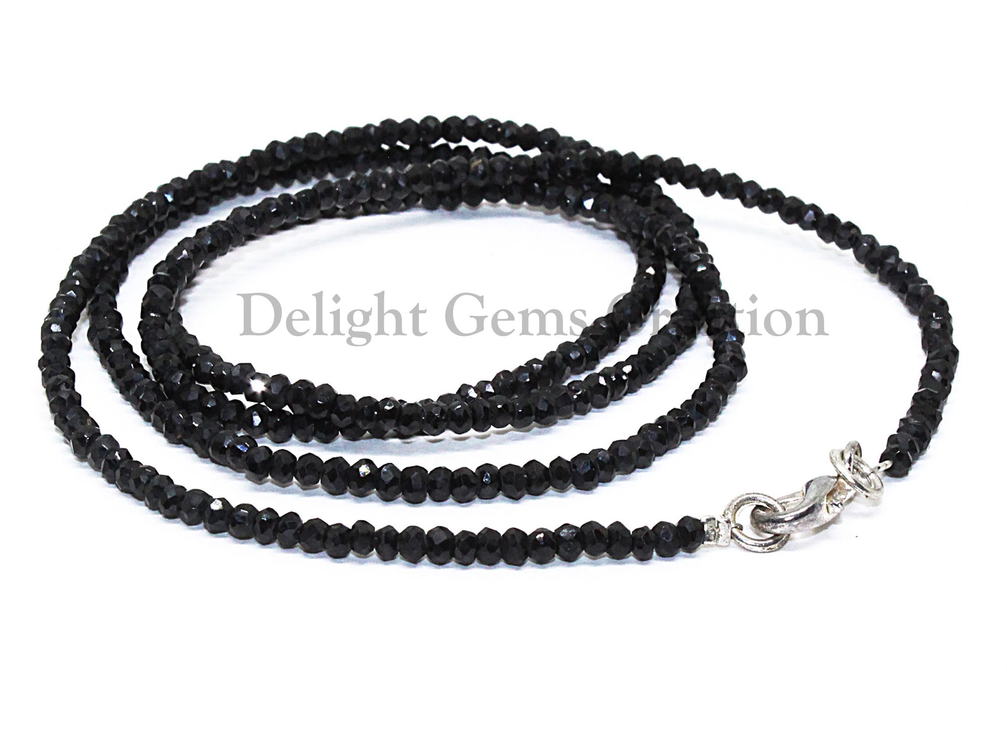 Black Spinel Beaded Necklace, 30 Inch Faceted Rondelle Jewelry Black Spinel Beaded Necklace, 30 Inch Faceted Rondelle Jewelry