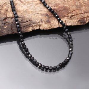 Black Spinel Beaded Necklace, 4.5mm Black Spinel Faceted Cube Box Bead Necklace, Shiny Black Spinel Faceted Necklace Jewelry, Gift For Her