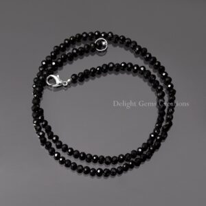 Black Spinel Beaded Necklace, 4mm Faceted Round Beads, 18 Inch