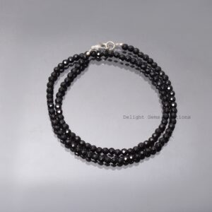 Black Spinel Beaded Necklace, 4mm Faceted Gemstone, Sterling Silver Clasp