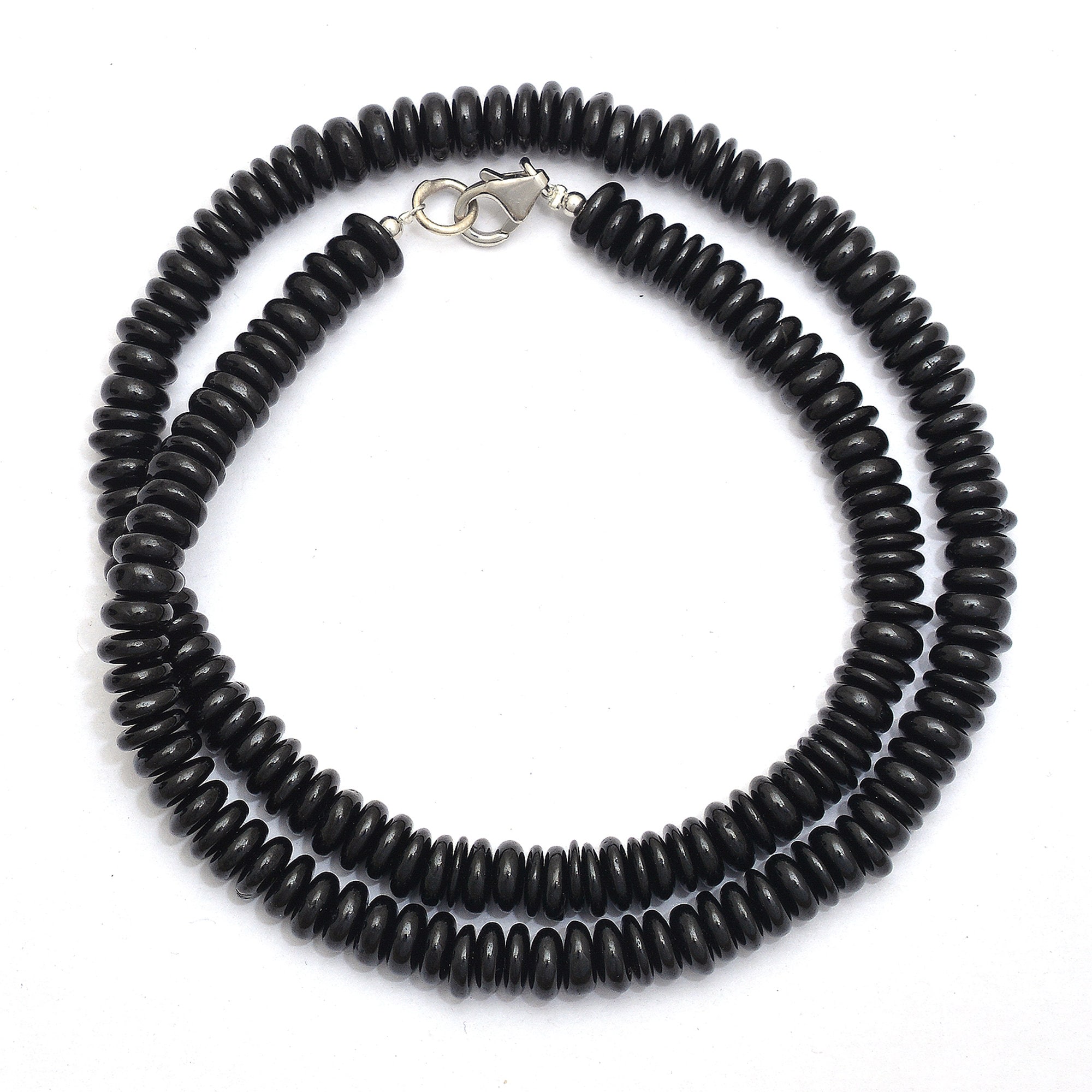 Black Spinel Beaded Necklace, 5-5.5mm Gemstone Saucer Beads Black Spinel Beaded Necklace, 5-5.5mm Gemstone Saucer Beads