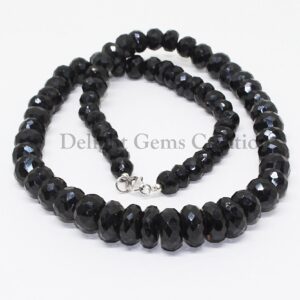 Black Spinel Beaded Necklace, Faceted Rondelle Beads, 18 Inch