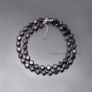 Black Spinel Beaded Necklace, Faceted Round & Coin Shape (18 Inches)