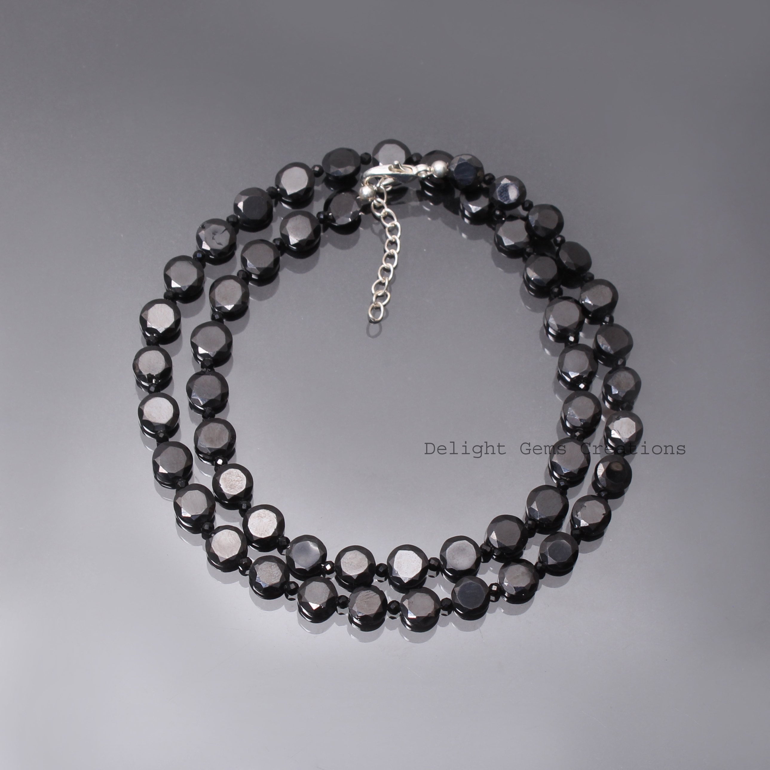 Black Spinel Beaded Necklace, Faceted Round & Coin Shape (18 Inches) Black Spinel Beaded Necklace, Faceted Round & Coin Shape (18 Inches)