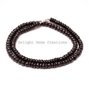 Black Spinel Beaded Necklace, Sterling Silver, 6mm Rondelle, 20 Inch