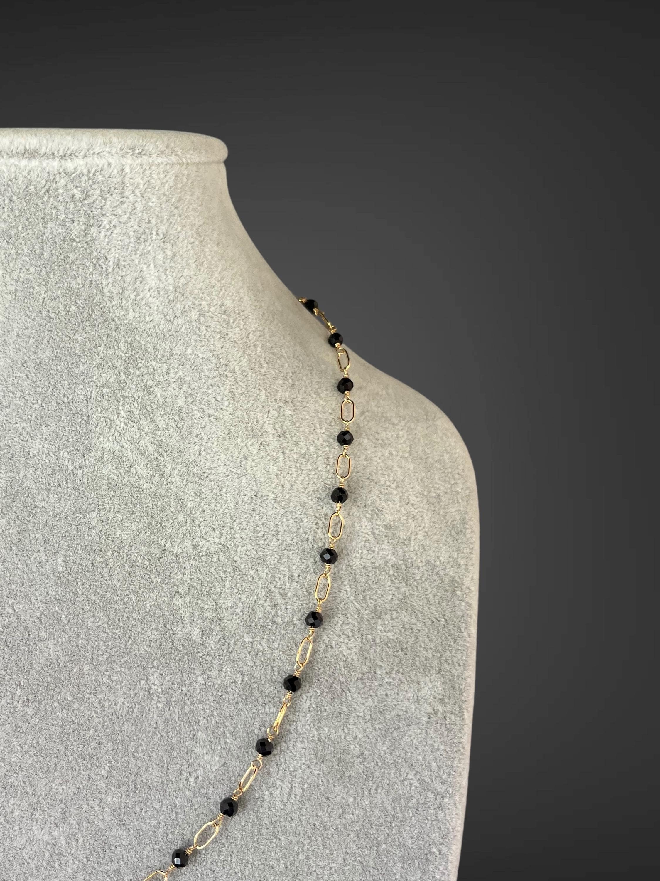 Black Spinel Necklace - Black Chain Necklace - Black And Gold Necklace - Wire Wrapped Gemstone Necklace - Gold Link Necklace - Necklace Set