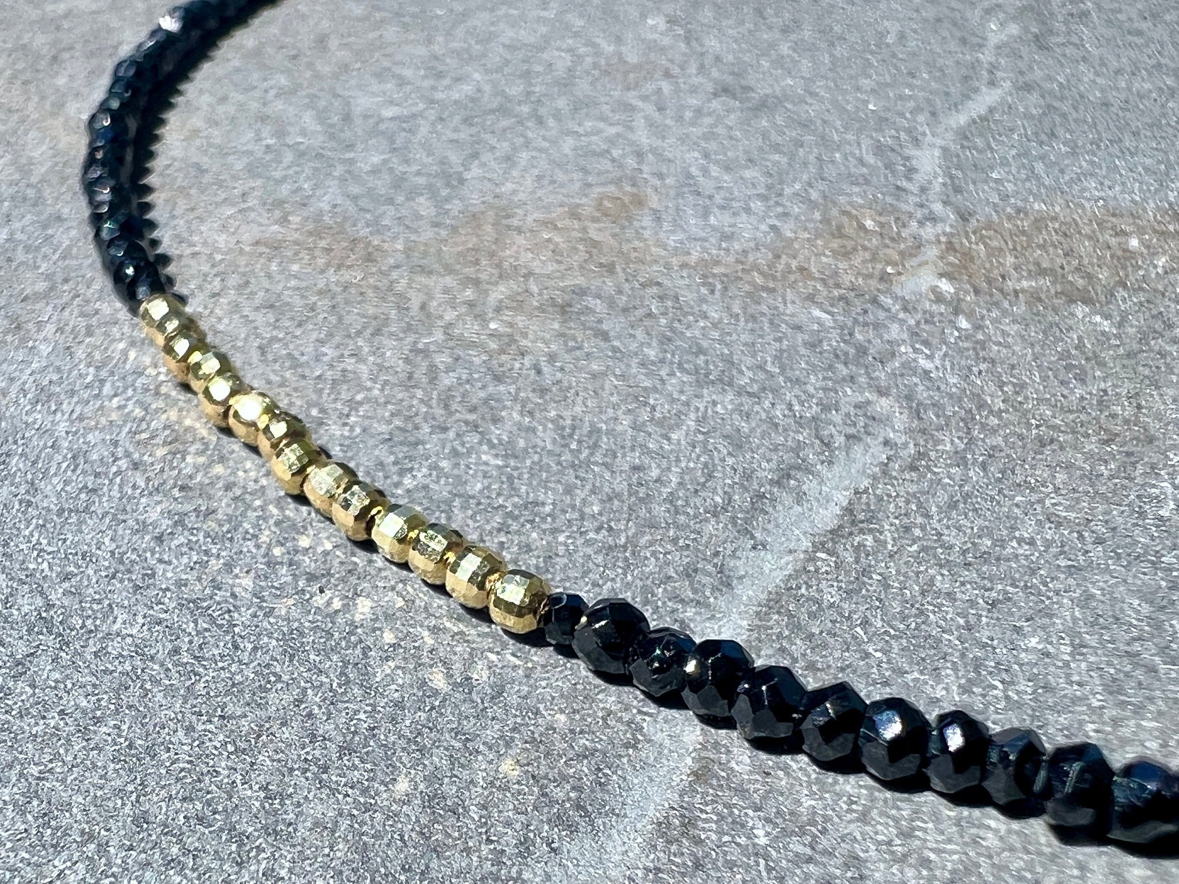 Black Spinel Choker Necklace, Gold-filled Sterling Silver, Adjustable