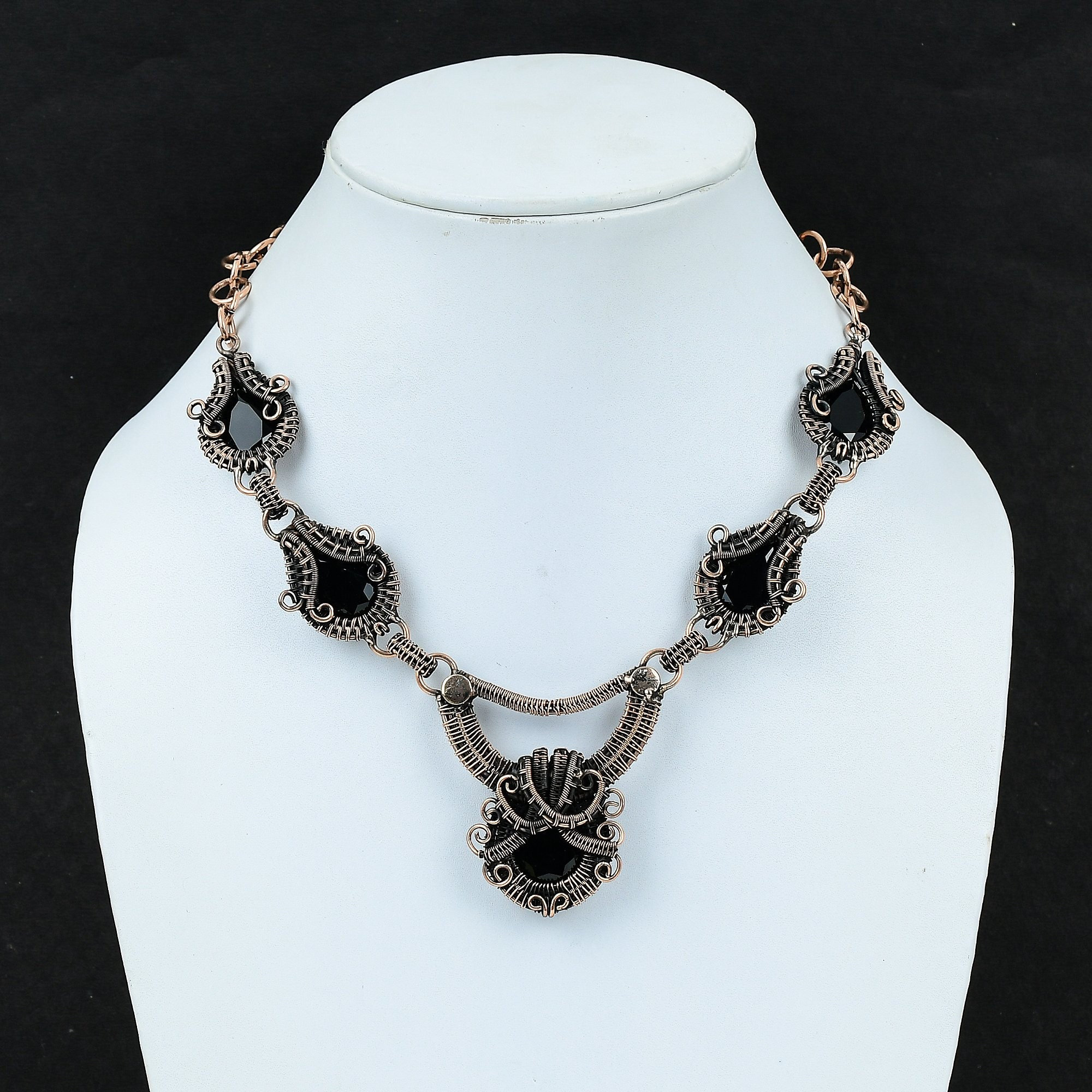 Black Spinel Necklace Copper Wire Wrap Designer Necklace Black Spinel Gemstone Necklace Copper Jewelry Handmade Anniversary & Birthday Gift