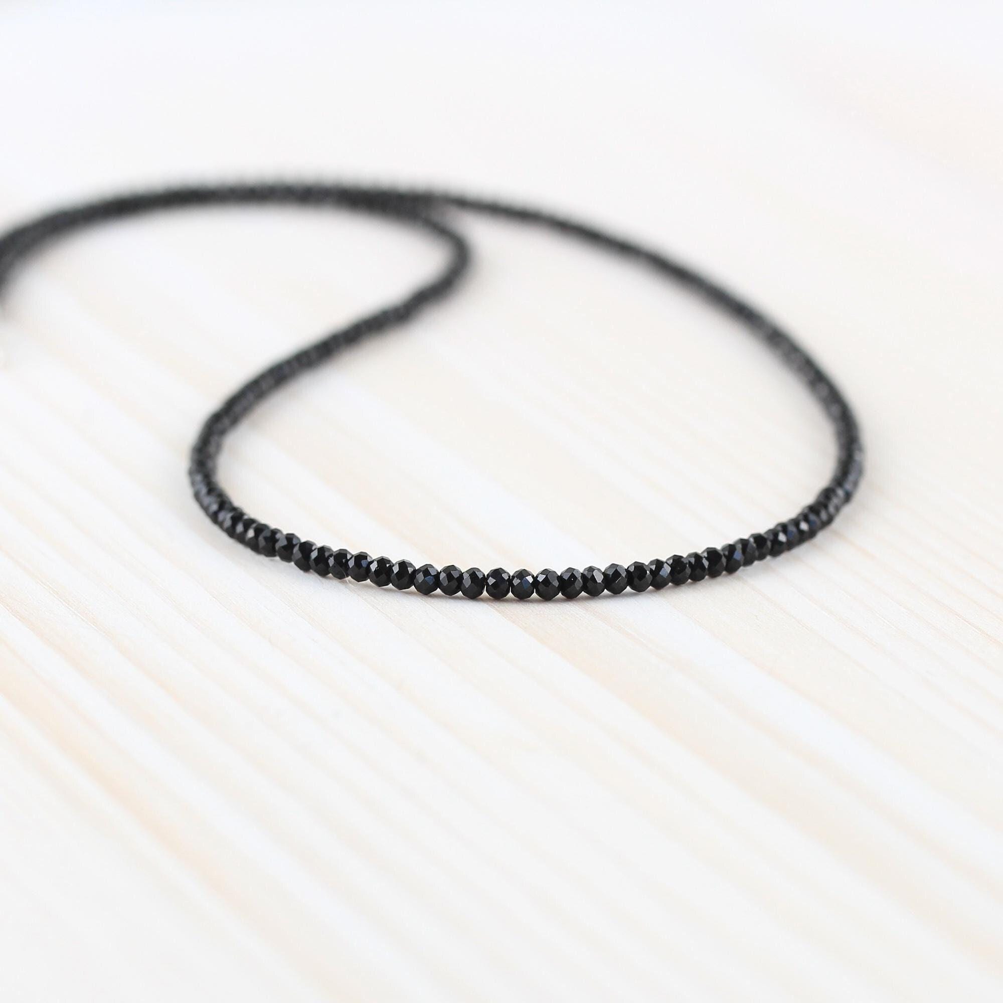 Black Spinel Delicate Beaded Necklace In Sterling Silver, Gold Or Rose Gold Filled, Dainty Gemstone Choker, Long Layering Necklace For Women Black Spinel Delicate Beaded Necklace In Sterling Silver, Gold Or Rose Gold Filled, Dainty Gemstone Choker, Long Layering Necklace For Women