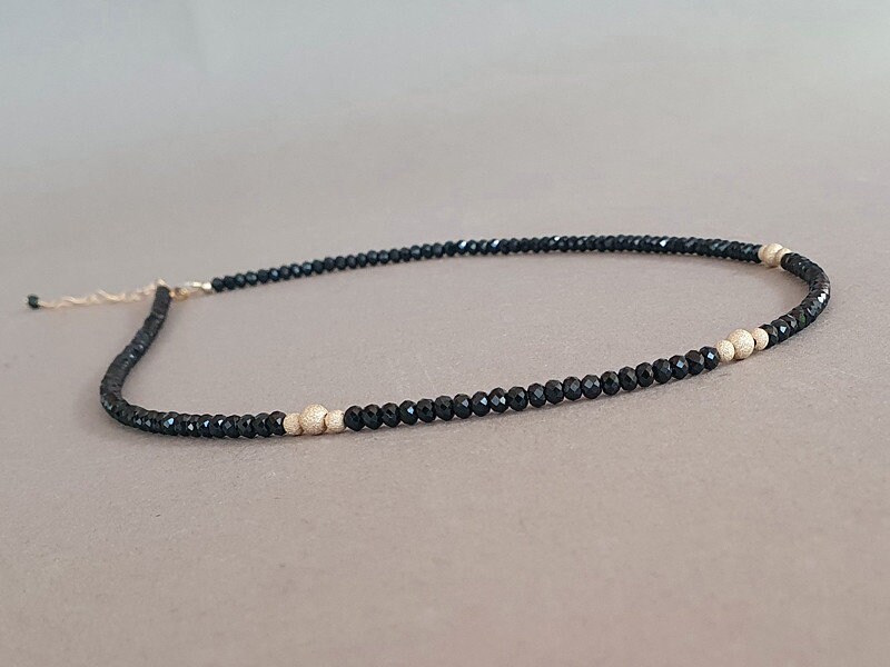 Black Spinel Necklace: Gold Filled Protection Jewelry