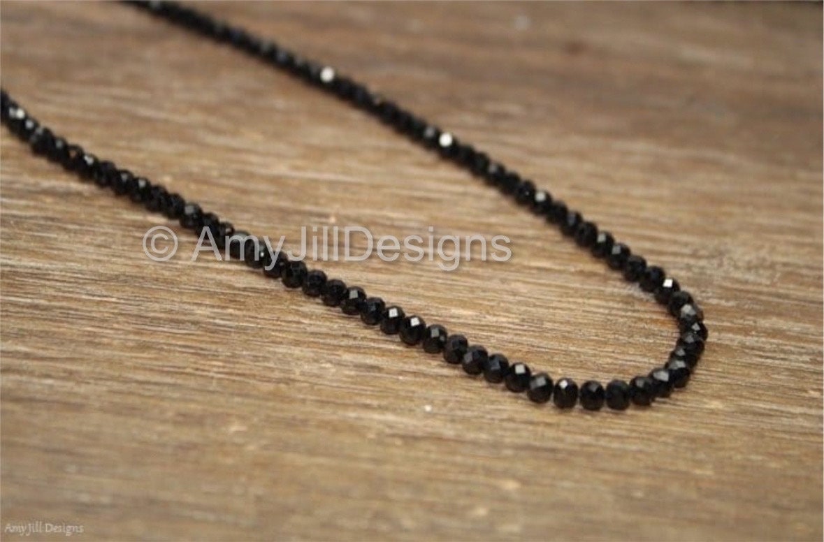 Black Spinel Necklace, Black Spinel Jewelry, Sterling Silver, Layering, Beaded, Layering Necklace, 4mm, Womens, Mens, Unisex