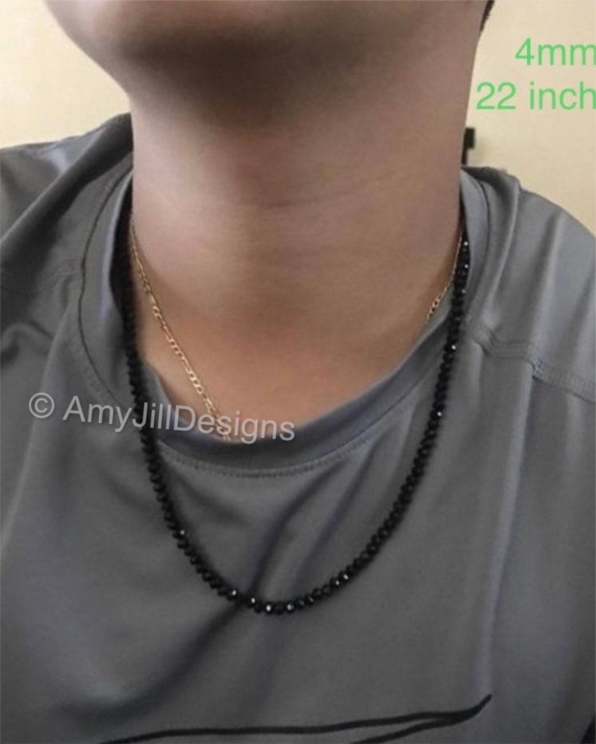 Black Spinel Necklace, Black Spinel Jewelry, Sterling Silver, Layering, Beaded, Layering Necklace, 4mm, Womens, Mens, Unisex