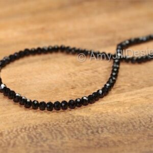 Black Spinel Necklace, Round Faceted Beads, Black Spinel Jewelry, Minimalist, Beaded, Layering Necklace, Womens, Mens, Unisex
