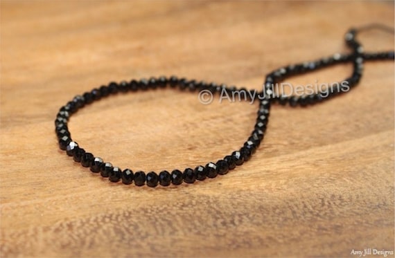 Black Spinel Necklace, Round Faceted Beads, Black Spinel Jewelry, Minimalist, Beaded, Layering Necklace, Womens, Mens, Unisex