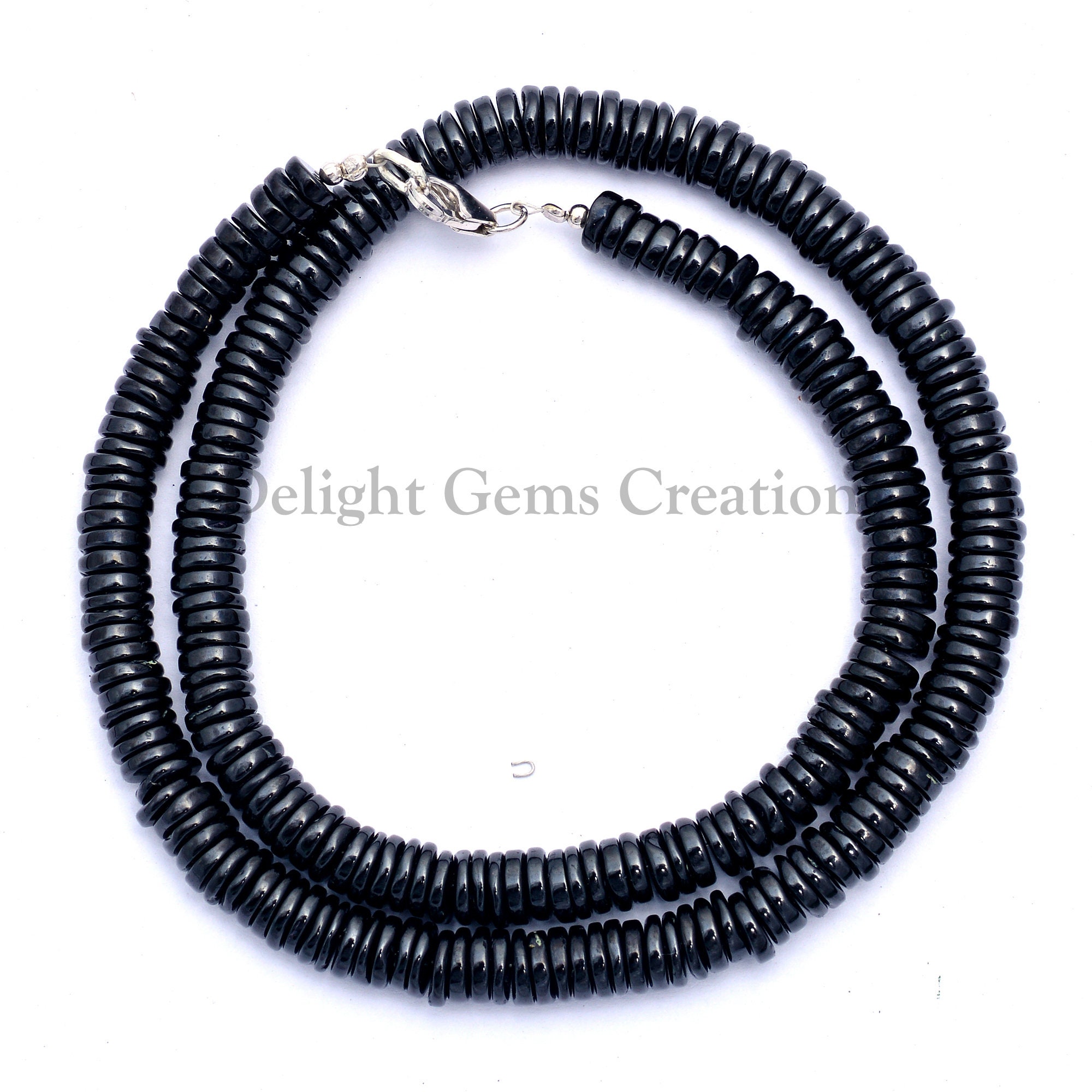 Black Spinel Roundel Bead Necklace, Handmade Jewelry, 18 Inch Black Spinel Roundel Bead Necklace, Handmade Jewelry, 18 Inch