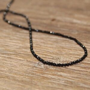 Dainty Black Spinel Necklace, Black Spinel Jewelry, Minimalist, Beaded, Stacking, Layering Necklace