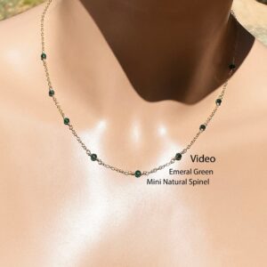 Genuine Spinel Dark Emerald Green Chain Necklace / May August / Sterling Silver / 14k Yellow Or Rose Gold Filled/ Mini 3 Mm Superior Spinel