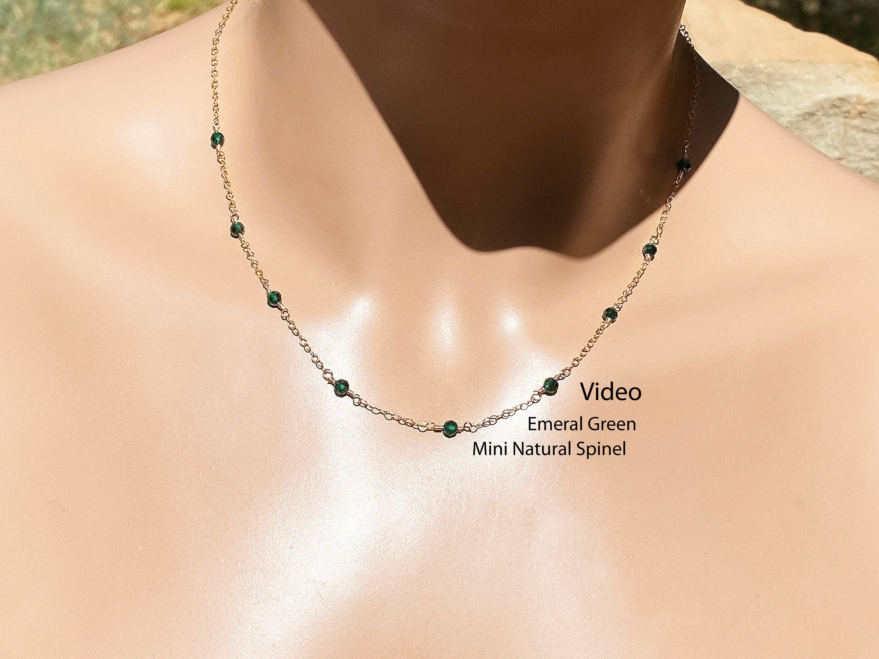 Genuine Spinel Dark Emerald Green Chain Necklace / May August / Sterling Silver / 14k Yellow Or Rose Gold Filled/ Mini 3 Mm Superior Spinel