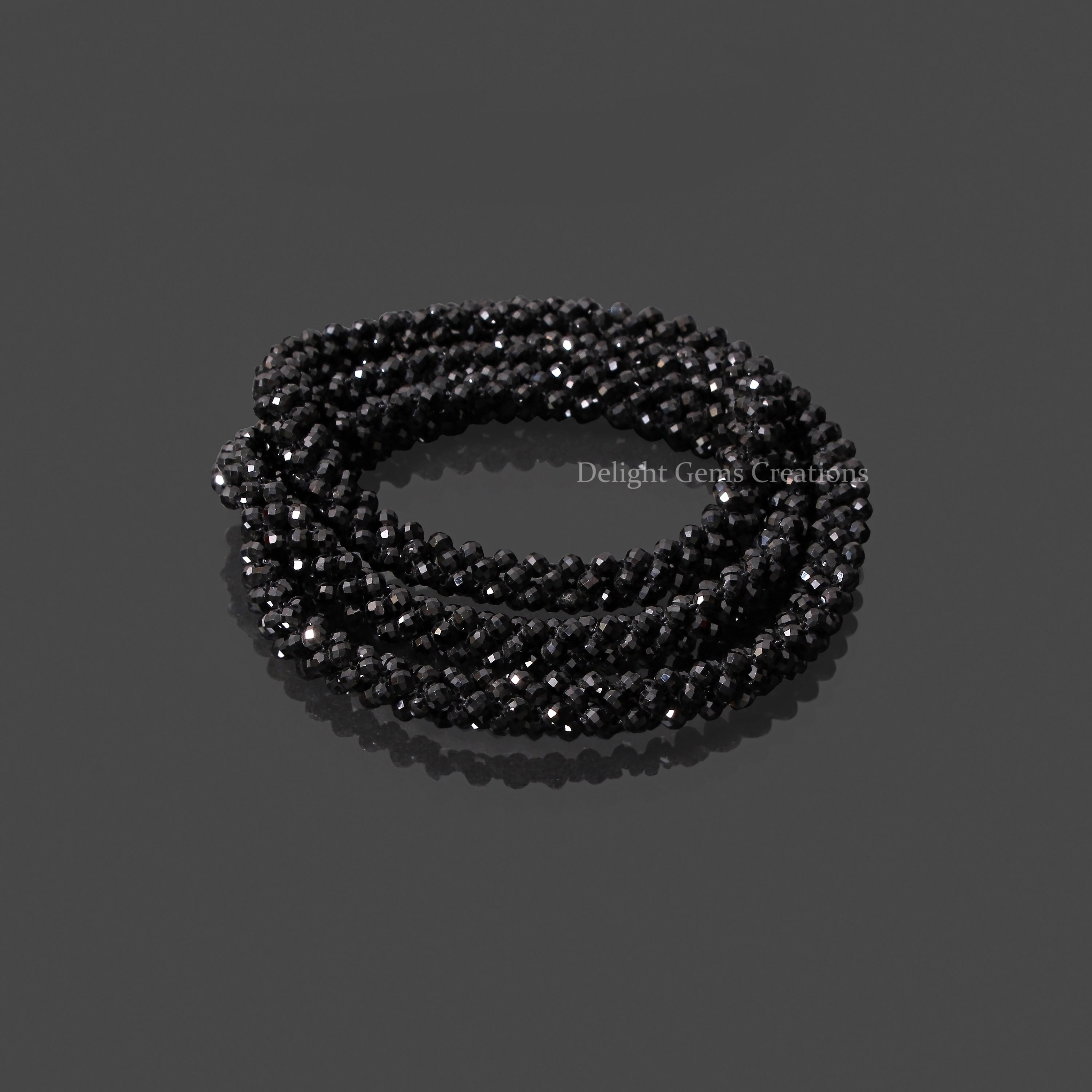 Hand Woven Black Spinel Beaded Necklace, Micro Faceted 3.5mm Beads
