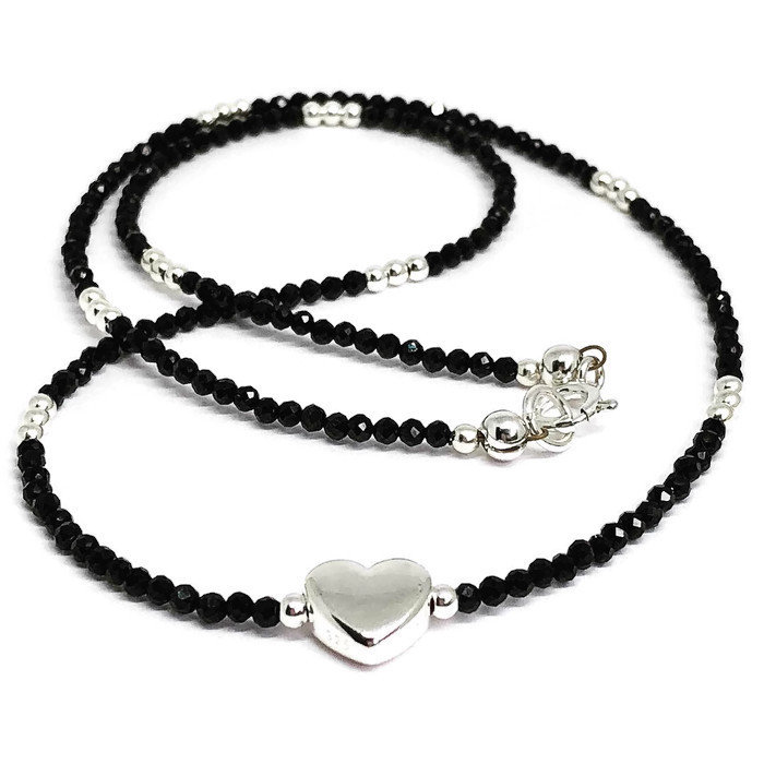 Heart Black Spinel Necklace, Heart Jewellery, Spinel Jewellery, Mothers Day Gift, Gift For Her, Wife Gift, Sterling Silver, Gemstone Jewelry