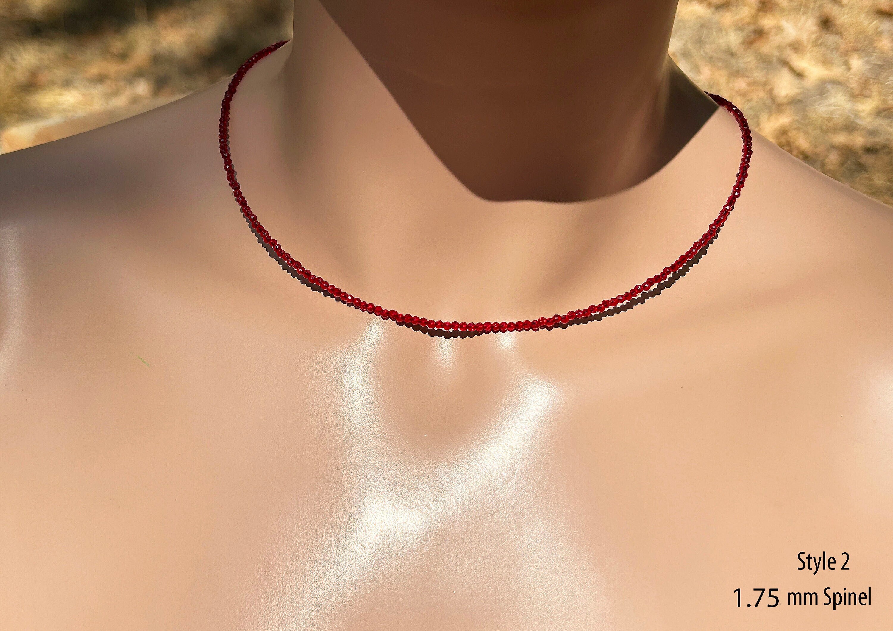 Micro-mini Ruby Red Natural Spinel Necklace/ July / Very Clear 1.75mm Dark Ruby Red Spinel/ Sterling Silver/  Rose Or Yellow Gold Filled