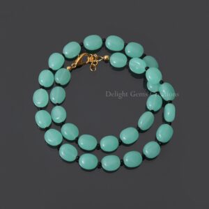 Natural Chalcedony & Black Spinel Beaded Necklace, 8x9 Flat Smooth Oval Tumble Bead Necklace, Women's Necklace, Beach Jewelry, Gift For Her