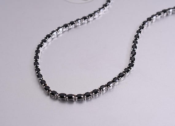 Oval Black Spinel Tennis Necklace – Sterling Silver Bridal Jewelry