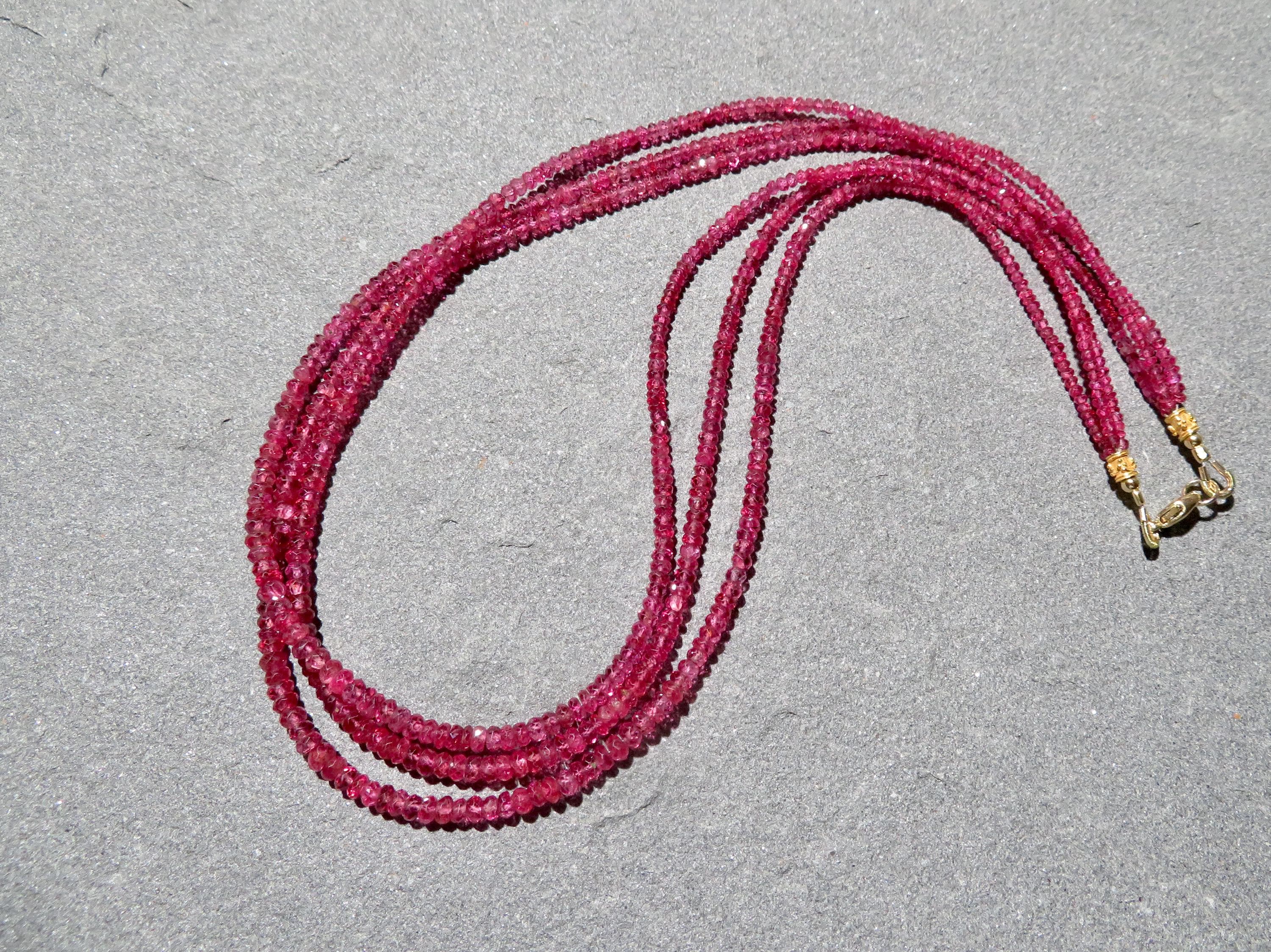 Red Spinel Beaded Necklace: 18k & 14k Gold Clasp
