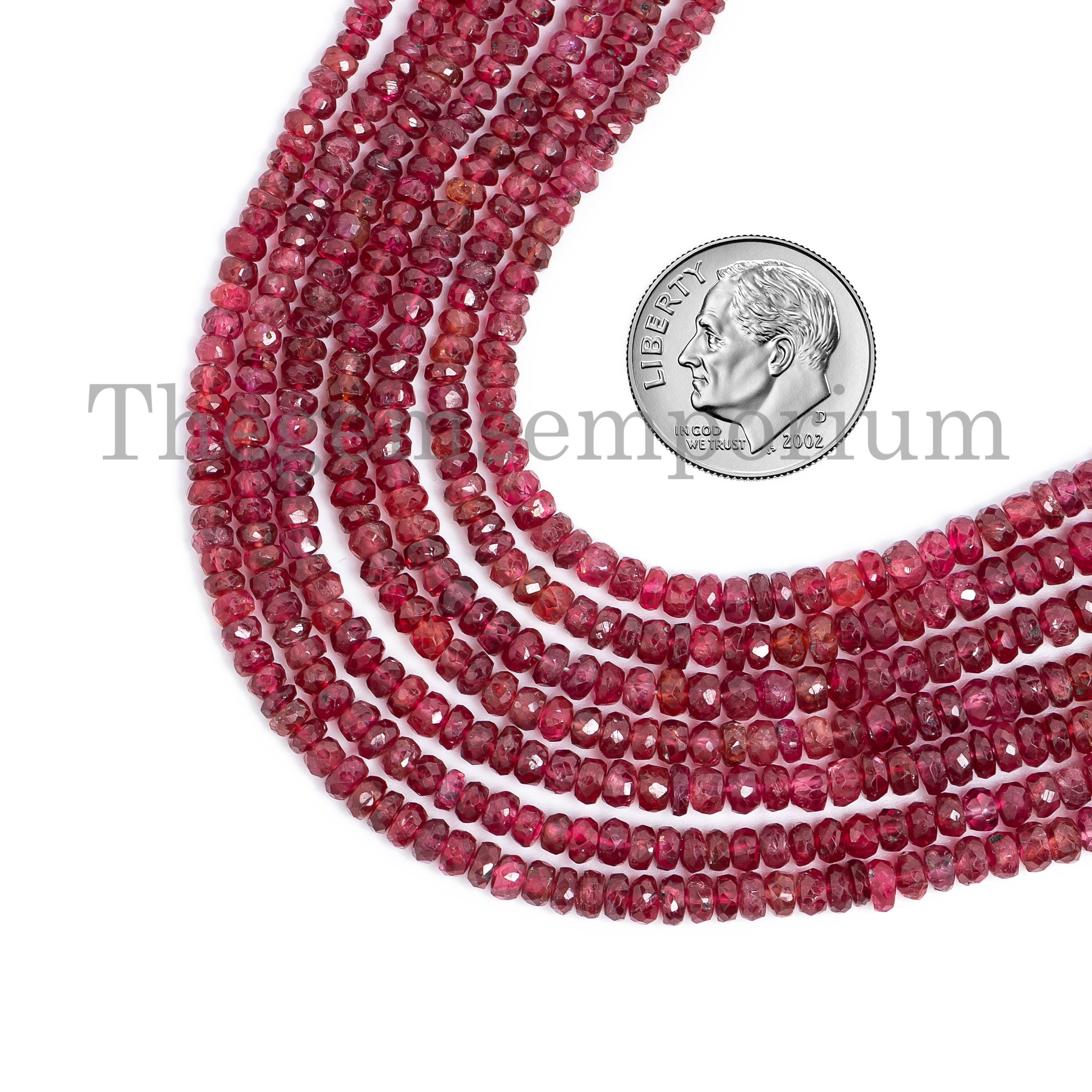 Unheated Rare Natural Red Spinel Faceted Rondelles Beads, Dark Red Spinel Beads, Loose Drilled Red Spinel For Healing Necklace Making Beads