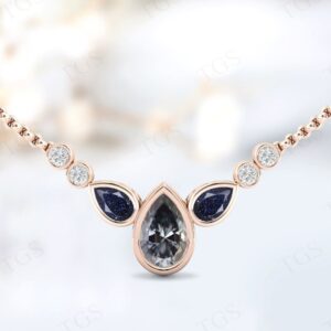 Unique Grey Spinal Necklace For Women 925 Sterling Silver Multi Gemstone Necklace Rose Gold Grey Spinal Wedding Necklace Anniversary Gift