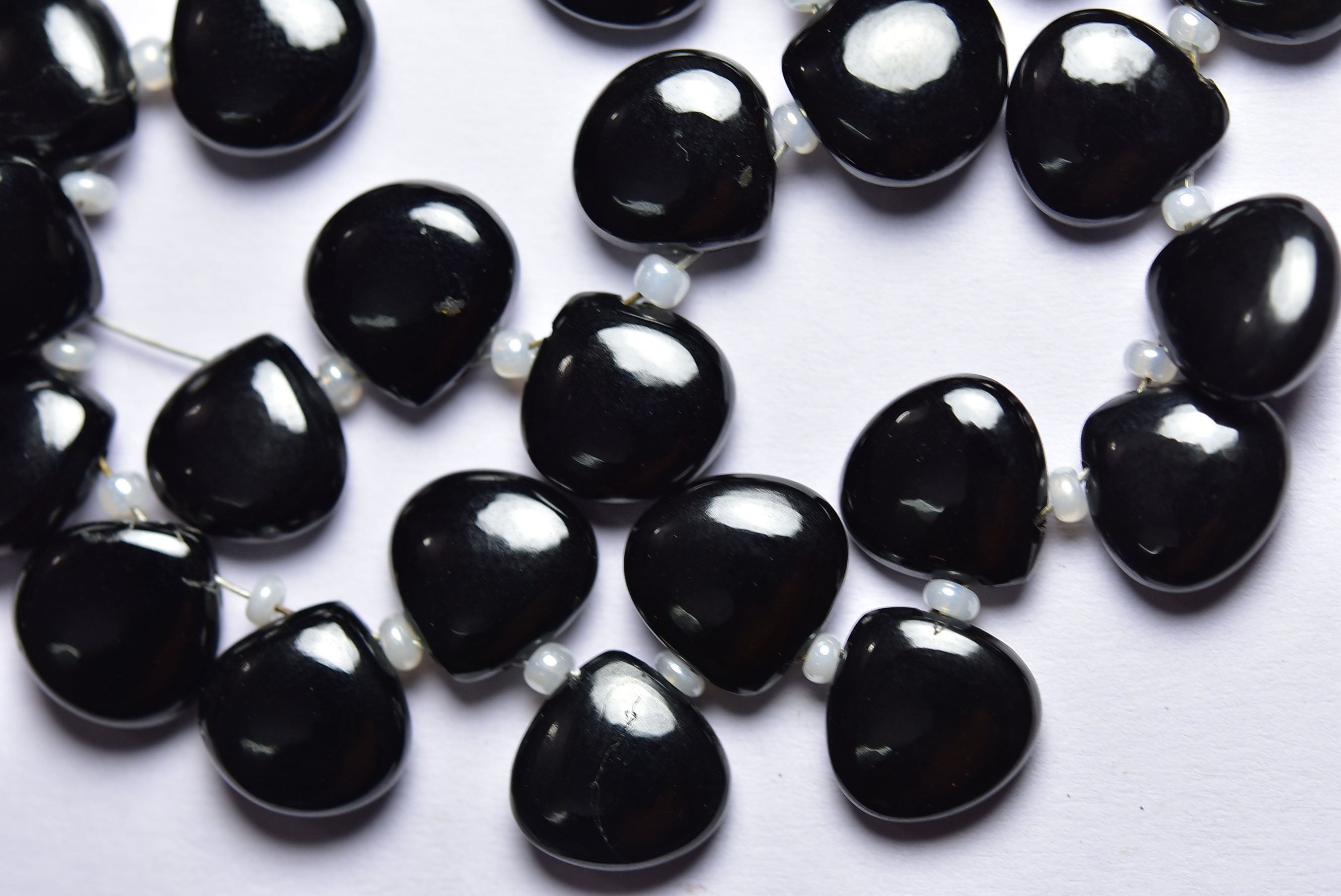 6 Pcs - Beautiful Natural Smooth Black Spinel Heart Briolettes - High Quality - Size Is 10 Mm #1871