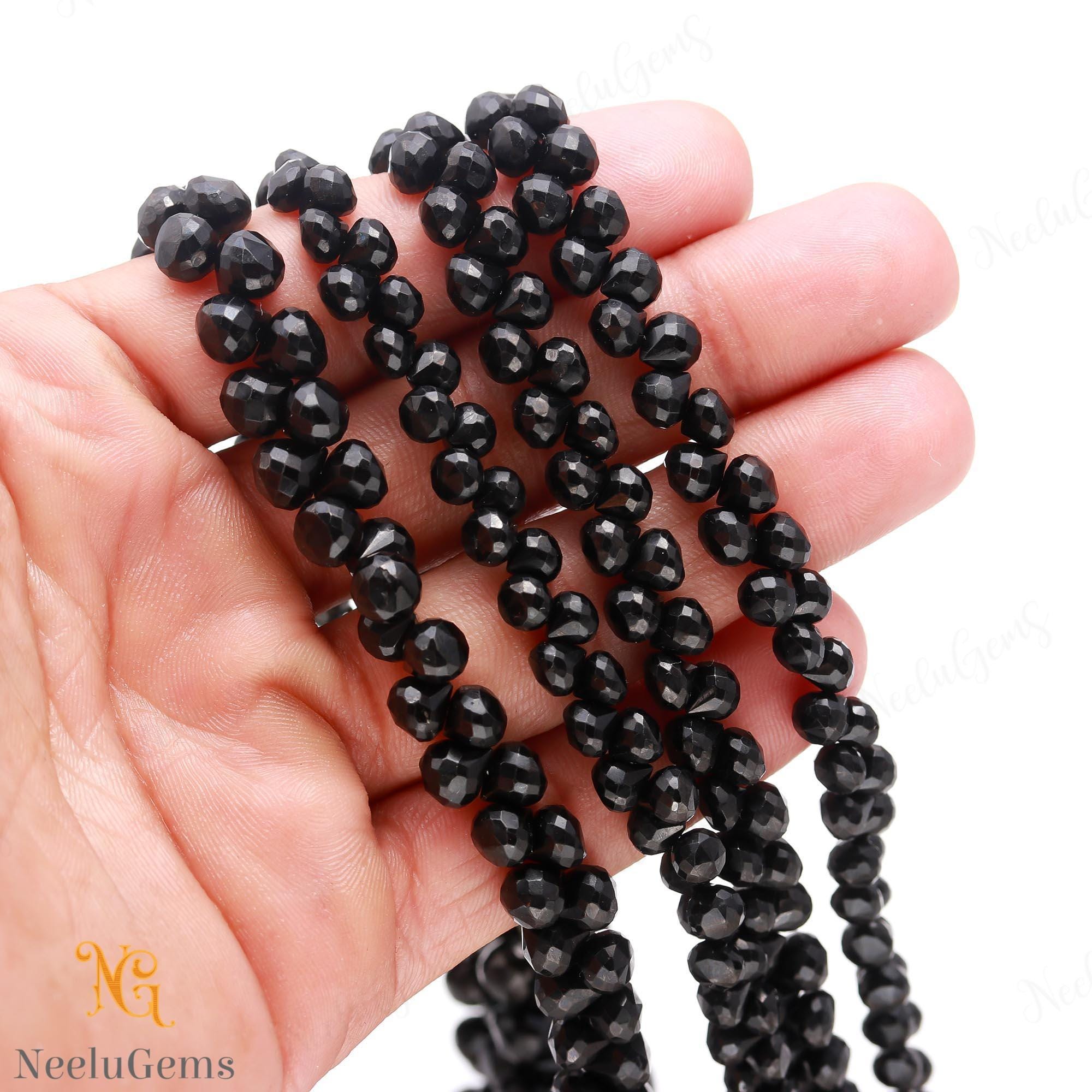 Aaa+ Black Spinel Faceted Teardrop Briolette Beads,natural Black Spinel Side Drill Onion Drop Beads, 8" Gemstone Beads For Handmade Jewelry