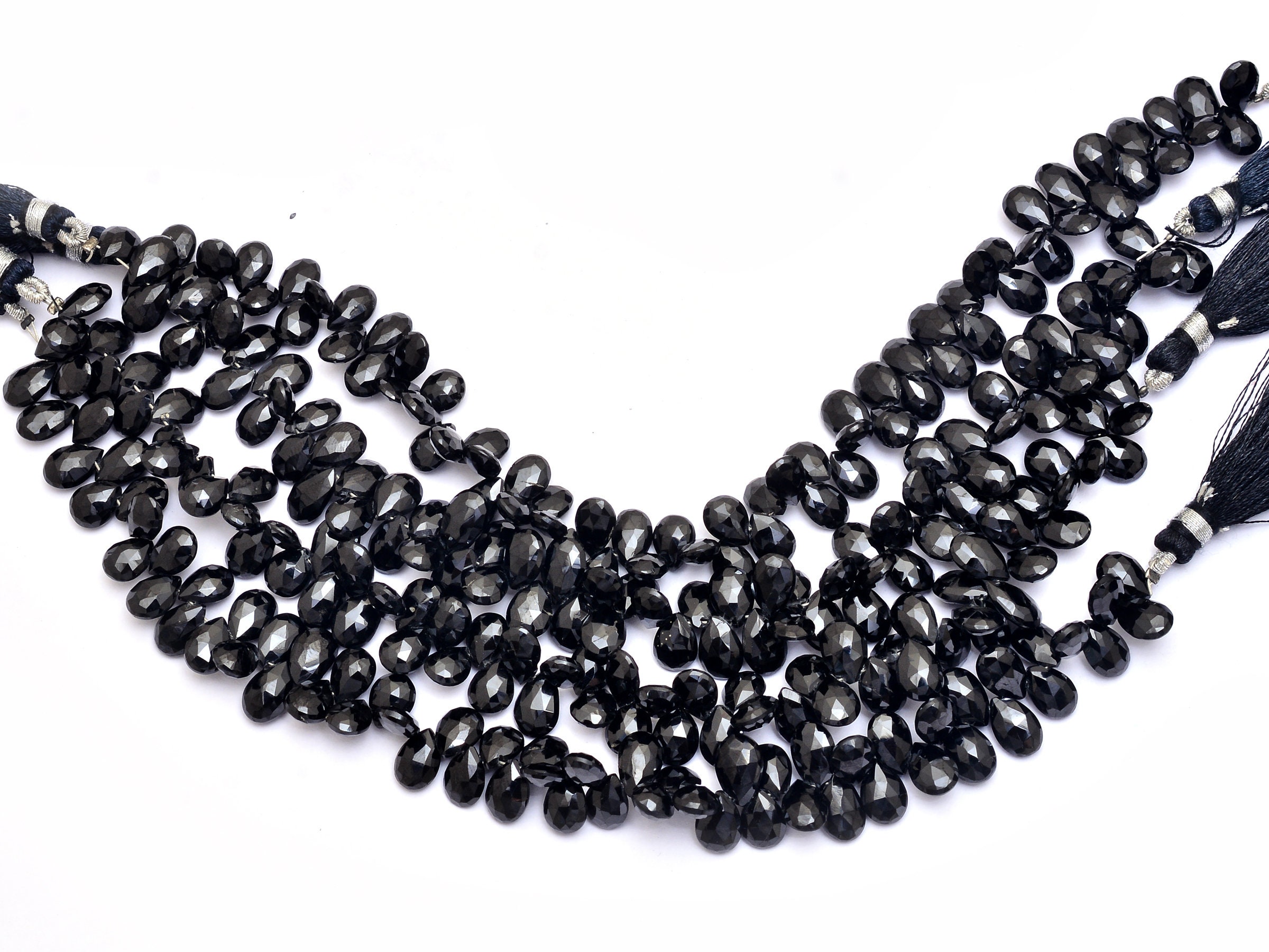 Aaa+ Black Spinel Gemstone Faceted Pear Briolette | 6x9mm Beads 8" Strand | Natural Black Spinel Semi Precious Gemstone Beads For Jewelry